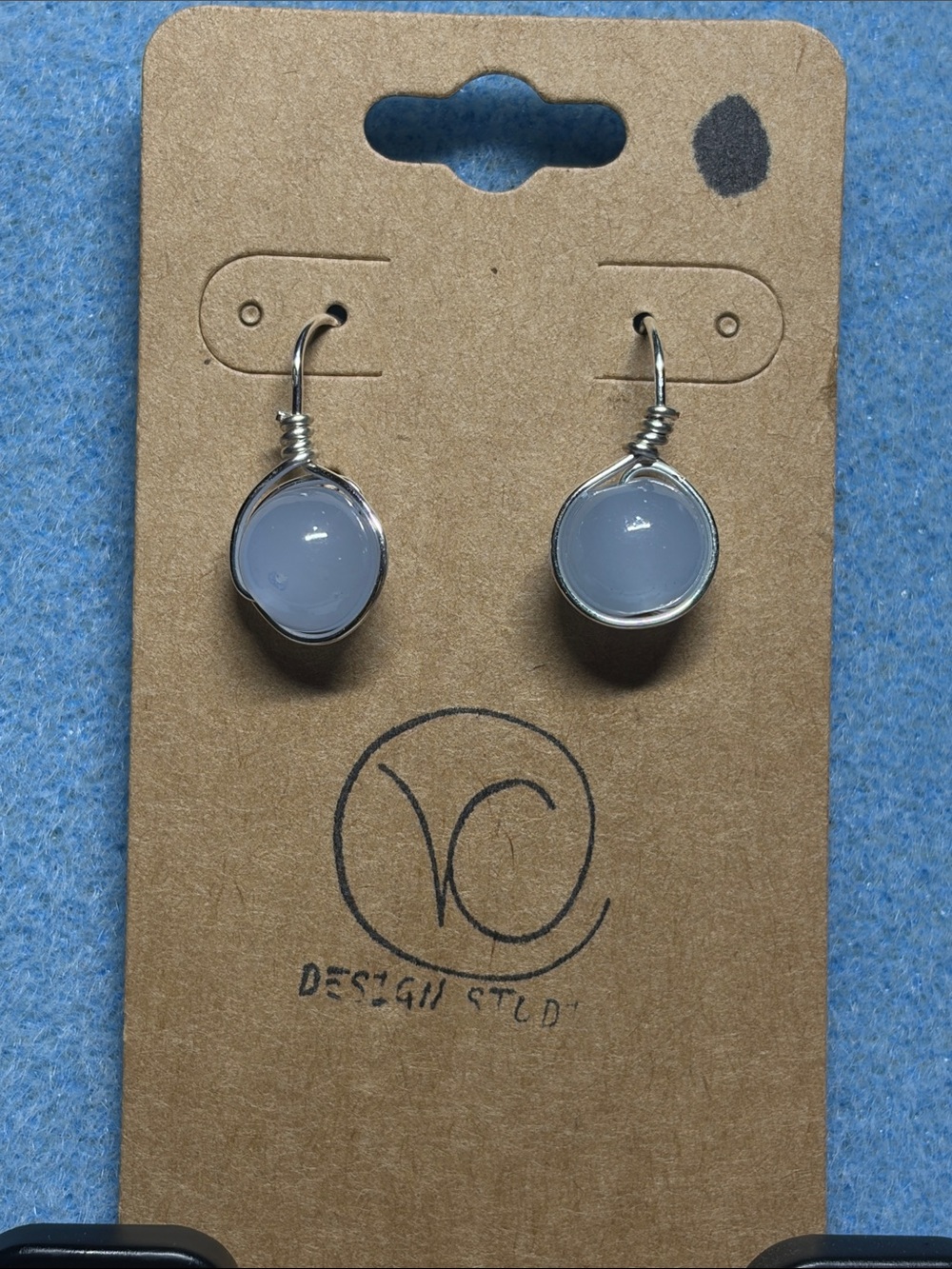 Silver Wire Blue Glass Bead Drop Earrings